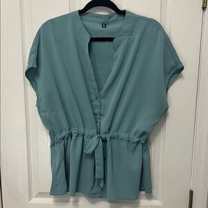 Teal Women's Top with Tie Waist